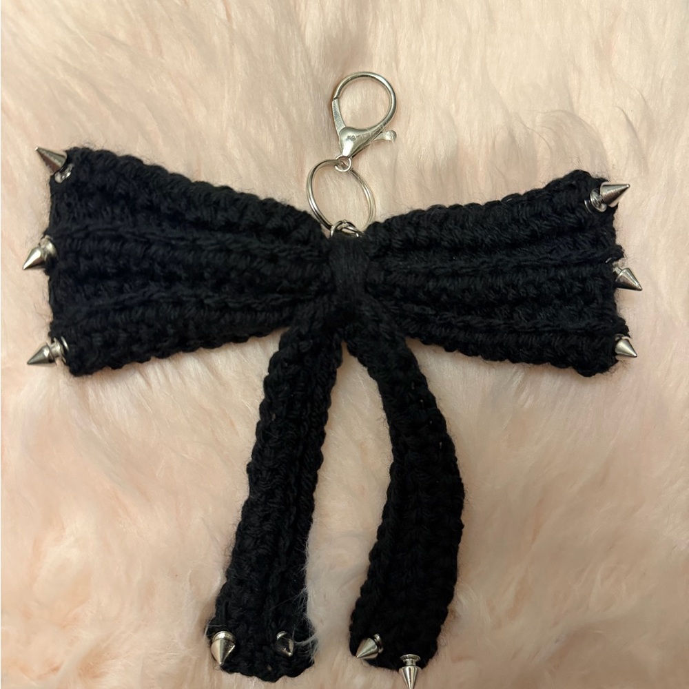 Black Spiked Bow Crochet Keychain